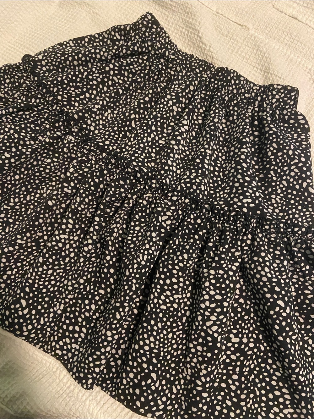 ROMWE Black and White Polka Dot Tiered Skirt